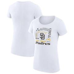 San Diego Padres G-III 4Her by Carl Banks Women's Super-Slim Fit Lightweight Collage Team Graphic Crew Neck T-Shirt - White T-shirts
