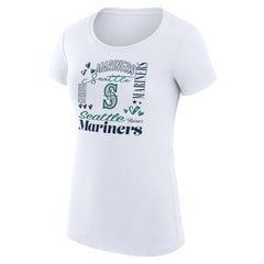 Seattle Mariners G-III 4Her by Carl Banks Women's Super-Slim Fit Lightweight Collage Team Graphic Crew Neck T-Shirt - White T-shirts