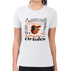 Baltimore Orioles G-III 4Her by Carl Banks Women's Super-Slim Fit Lightweight Collage Team Graphic Crew Neck T-Shirt - White T-shirts