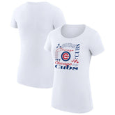Chicago Cubs G-III 4Her by Carl Banks Women's Super-Slim Fit Lightweight Collage Team Graphic Crew Neck T-Shirt - White T-shirts