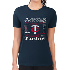 Minnesota Twins G-III 4Her by Carl Banks Women's Super-Slim Fit Lightweight Collage Team Graphic Crew Neck T-Shirt - Navy T-shirts