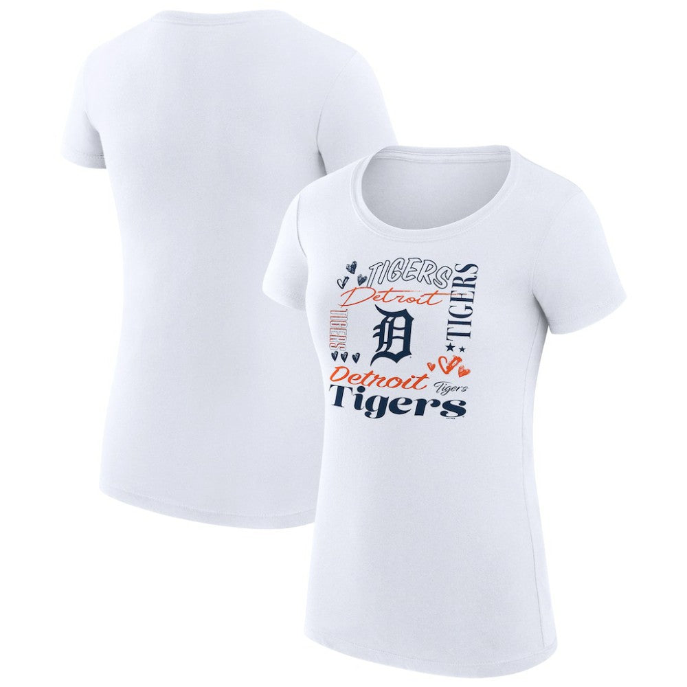 Detroit Tigers G-III 4Her by Carl Banks Women's Super-Slim Fit Lightweight Collage Team Graphic Crew Neck T-Shirt - White T-shirts