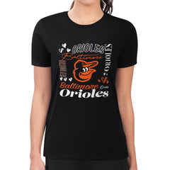 Baltimore Orioles G-III 4Her by Carl Banks Women's Super-Slim Fit Lightweight Collage Team Graphic Crew Neck T-Shirt - Black T-shirts