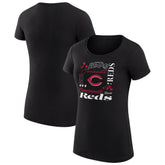Cincinnati Reds G-III 4Her by Carl Banks Women's Super-Slim Fit Lightweight Collage Team Graphic Crew Neck T-Shirt - Black T-shirts
