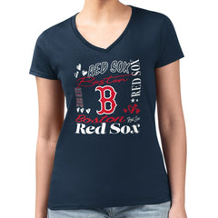 Boston Red Sox G-III 4Her by Carl Banks Women's Super-Slim Fit Lightweight Collage Team Graphic V-Neck T-Shirt - Navy T-shirts
