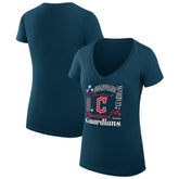 Cleveland Guardians G-III 4Her by Carl Banks Women's Super-Slim Fit Lightweight Collage Team Graphic V-Neck T-Shirt - Navy T-shirts