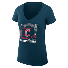 Cleveland Guardians G-III 4Her by Carl Banks Women's Super-Slim Fit Lightweight Collage Team Graphic V-Neck T-Shirt - Navy T-shirts