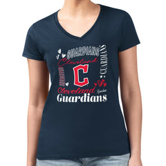 Cleveland Guardians G-III 4Her by Carl Banks Women's Super-Slim Fit Lightweight Collage Team Graphic V-Neck T-Shirt - Navy T-shirts