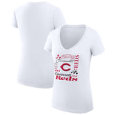 Cincinnati Reds G-III 4Her by Carl Banks Women's Super-Slim Fit Lightweight Collage Team Graphic V-Neck T-Shirt - White T-shirts