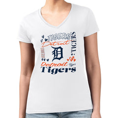 Detroit Tigers G-III 4Her by Carl Banks Women's Super-Slim Fit Lightweight Collage Team Graphic V-Neck T-Shirt - White T-shirts
