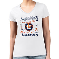 Houston Astros G-III 4Her by Carl Banks Women's Super-Slim Fit Lightweight Collage Team Graphic V-Neck T-Shirt - White T-shirts