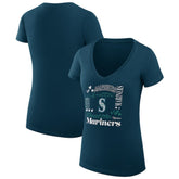 Seattle Mariners G-III 4Her by Carl Banks Women's Super-Slim Fit Lightweight Collage Team Graphic V-Neck T-Shirt - Navy T-shirts