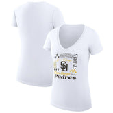 San Diego Padres G-III 4Her by Carl Banks Women's Super-Slim Fit Lightweight Collage Team Graphic V-Neck T-Shirt - White T-shirts