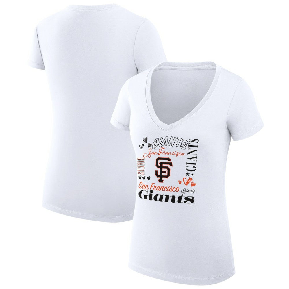 San Francisco Giants G-III 4Her by Carl Banks Women's Super-Slim Fit Lightweight Collage Team Graphic V-Neck T-Shirt - White T-shirts