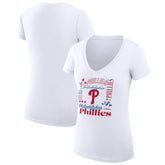 Philadelphia Phillies G-III 4Her by Carl Banks Women's Super-Slim Fit Lightweight Collage Team Graphic V-Neck T-Shirt - White T-shirts