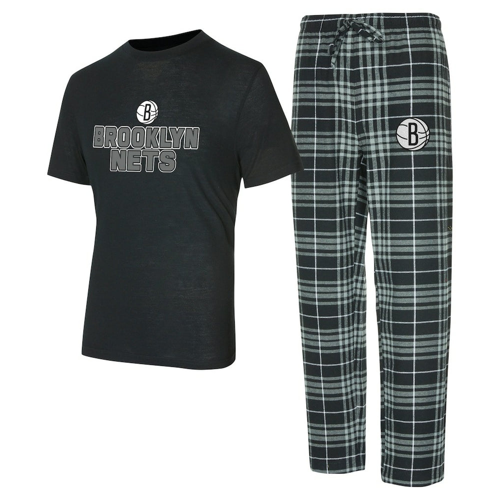 Brooklyn Nets Concepts Sport Vector Top & Flannel Pants Sleep Set Black/Gray outlet