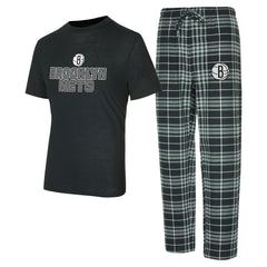 Brooklyn Nets Concepts Sport Vector Top & Flannel Pants Sleep Set Black/Gray outlet