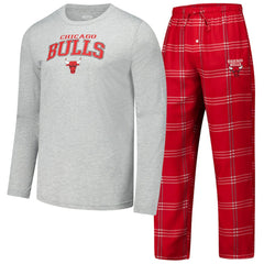 Chicago Bulls Concepts Sport Petition Long Sleeve Top and Plaid Pant Set Red