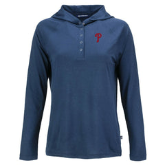 Philadelphia Phillies Cutter & Buck Women's Coastline Epic Comfort Eco Recycled Hoodie Raglan Long Sleeve T-Shirt - Navy Hoodies