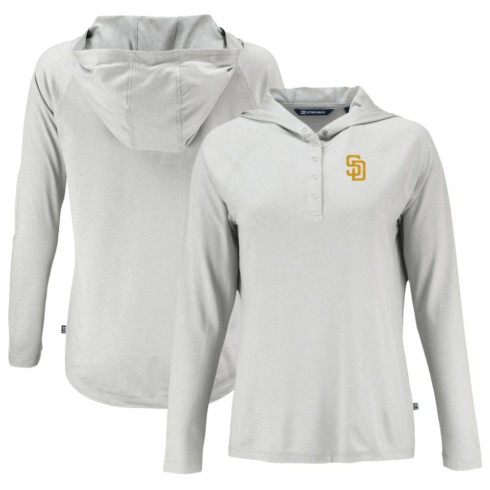 San Diego Padres Cutter & Buck Women's Coastline Epic Comfort Eco Recycled Hoodie Raglan Long Sleeve T-Shirt - Gray Hoodies