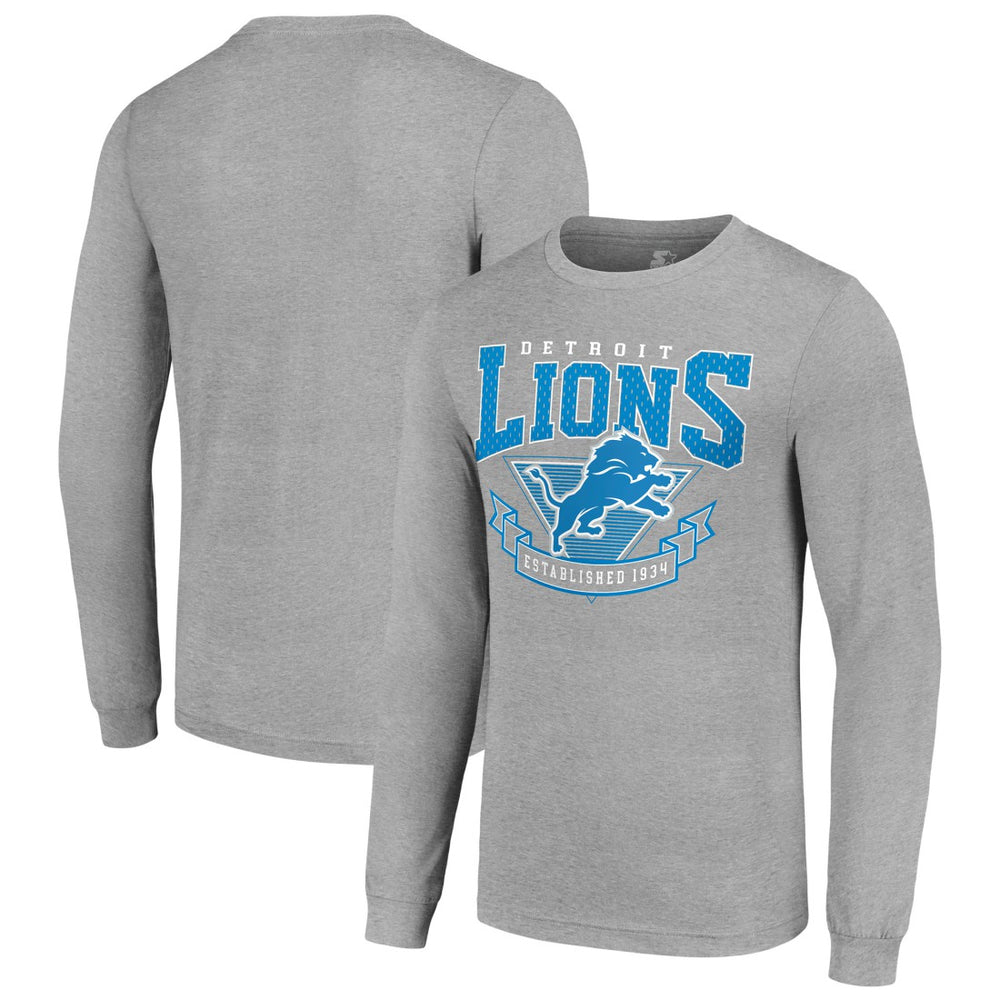 Detroit Lions Starter '80s Inspired Team Logo Long Sleeve T-Shirt - Heather Gray T-shirts