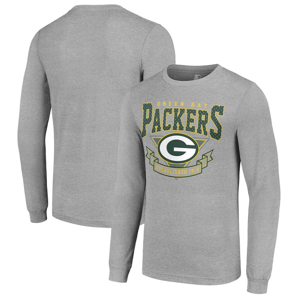 Green Bay Packers Starter '80s Inspired Team Logo Long Sleeve T-Shirt - Heather Gray T-shirts