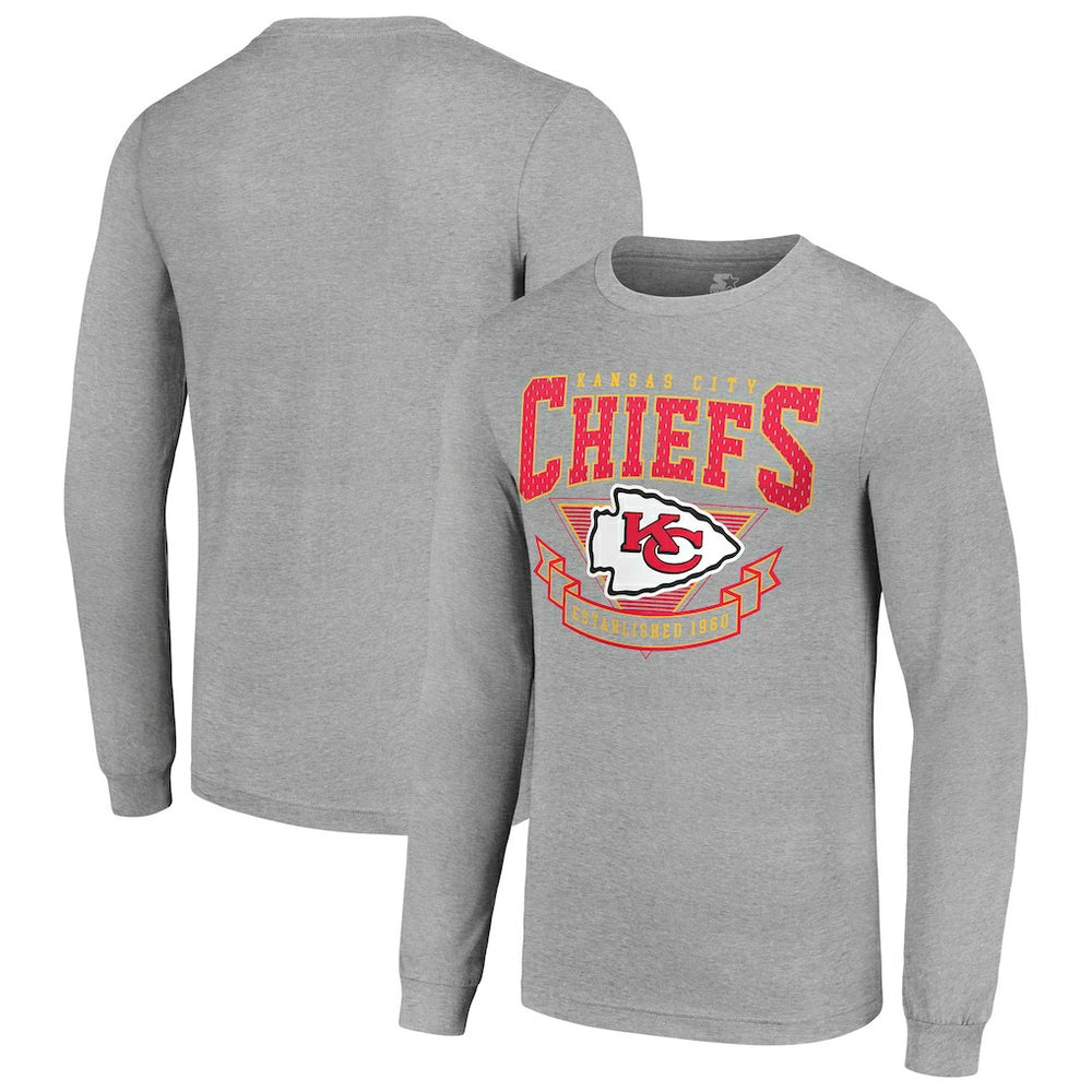 Kansas City Chiefs Starter '80s Inspired Team Logo Long Sleeve T-Shirt - Heather Gray T-shirts