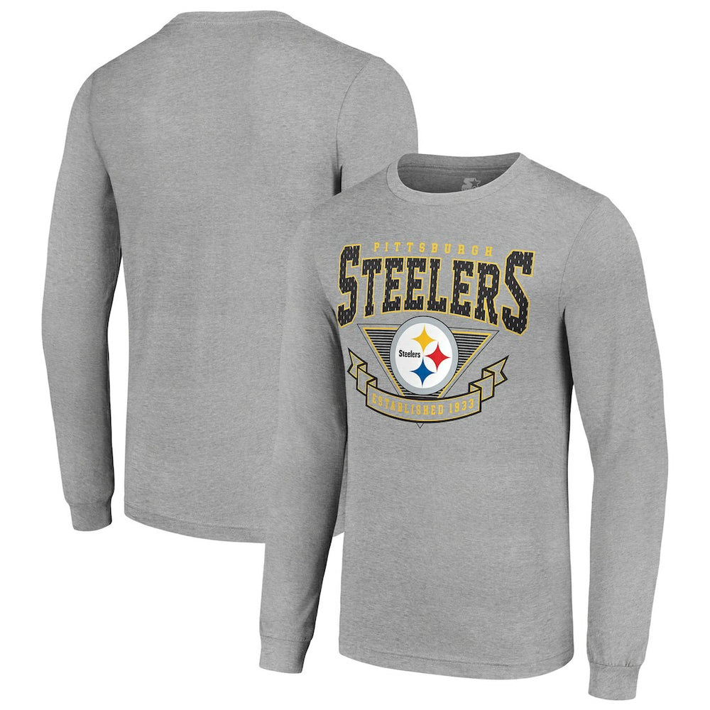 Pittsburgh Steelers Starter '80s Inspired Team Logo Long Sleeve T-Shirt - Heather Gray T-shirts