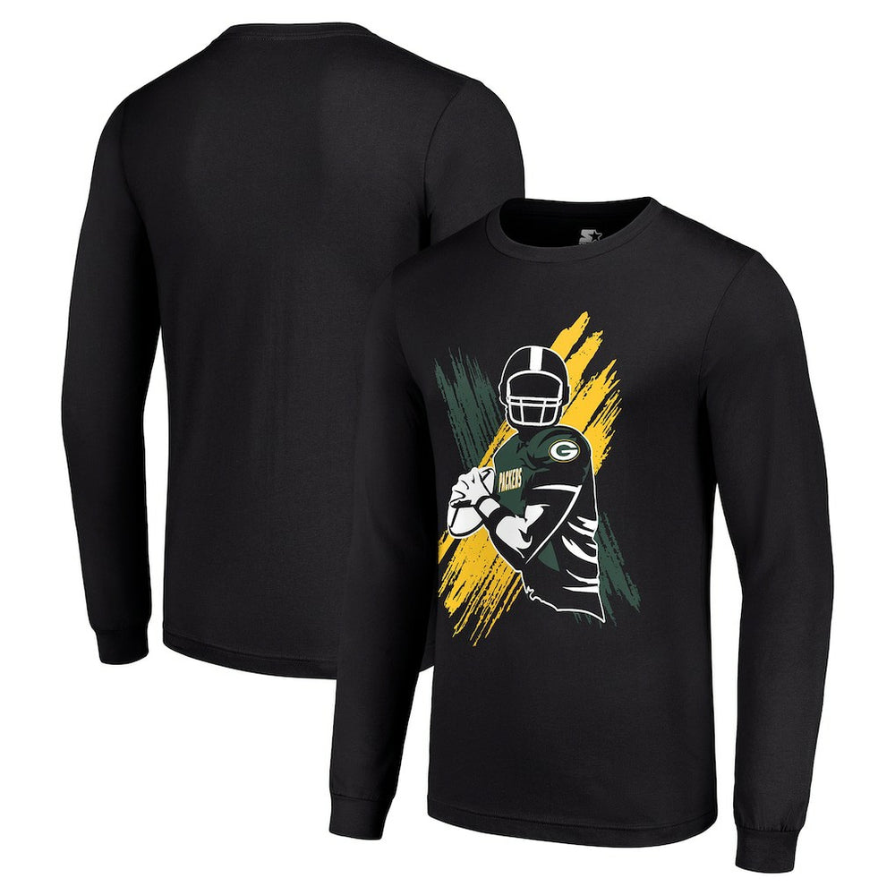 Green Bay Packers Starter Player X Logo Graphic Long Sleeve T-Shirt - Black T-shirts