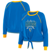 Los Angeles Chargers WEAR by Erin Andrews Women's Tie-Front Long Sleeve Top - Powder Blue/Yellow Tops