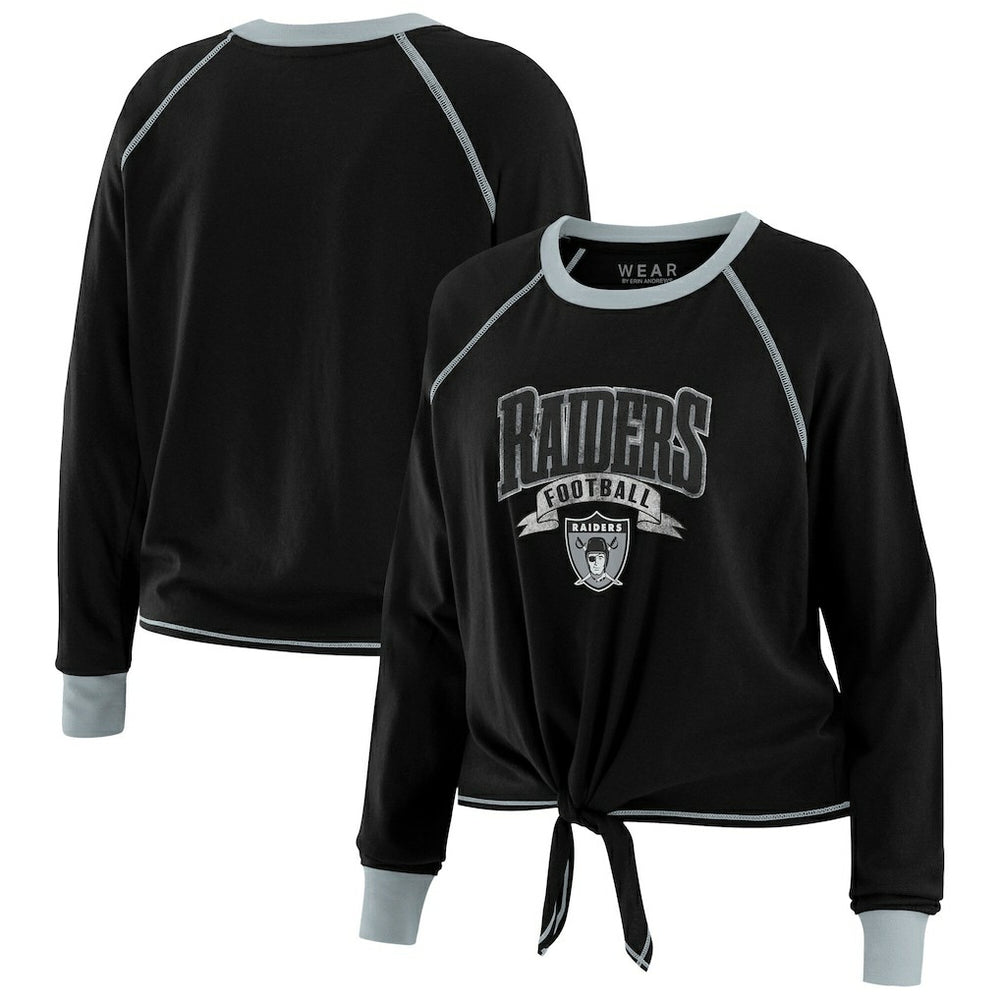 Las Vegas Raiders WEAR by Erin Andrews Women's Tie-Front Long Sleeve Top - Black/Gray Tops