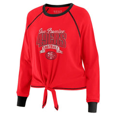 San Francisco 49ers WEAR by Erin Andrews Women's Tie-Front Long Sleeve Top - Scarlet/Black Tops