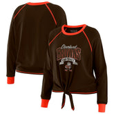 Cleveland Browns WEAR by Erin Andrews Women's Tie-Front Long Sleeve Top - Brown/Orange Tops