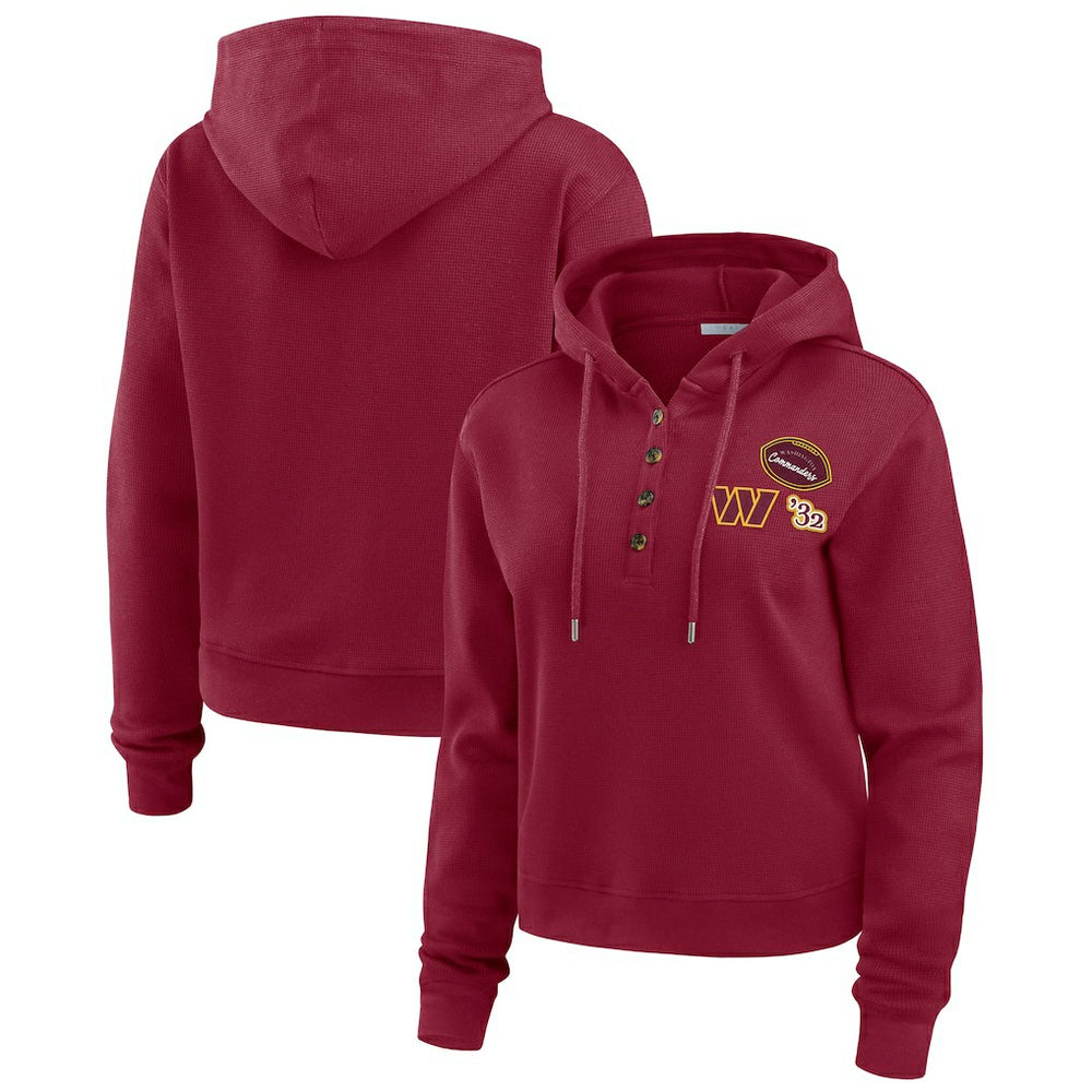 Washington Commanders WEAR by Erin Andrews Women's Waffle Hoodie Pullover Top - Burgundy Hoodies