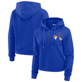Los Angeles Rams WEAR by Erin Andrews Women's Waffle Hoodie Pullover Top - Royal Hoodies
