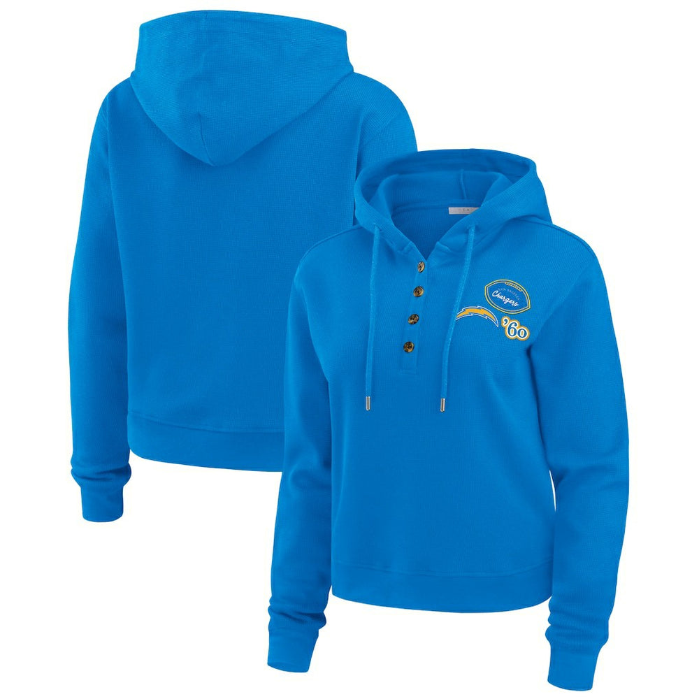 Los Angeles Chargers WEAR by Erin Andrews Women's Waffle Hoodie Pullover Top - Powder Blue Hoodies