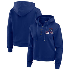 New York Giants WEAR by Erin Andrews Women's Waffle Hoodie Pullover Top - Royal Hoodies