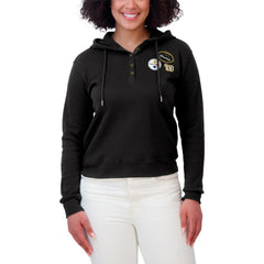 Pittsburgh Steelers WEAR by Erin Andrews Women's Waffle Hoodie Pullover Top - Black Hoodies