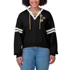New Orleans Saints WEAR by Erin Andrews Women's Lace-Up Pullover Sweatshirt - Black Pullover