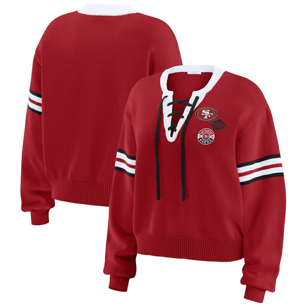San Francisco 49ers WEAR by Erin Andrews Women's Lace-Up Pullover Sweatshirt - Scarlet Pullover