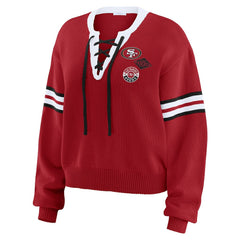 San Francisco 49ers WEAR by Erin Andrews Women's Lace-Up Pullover Sweatshirt - Scarlet Pullover