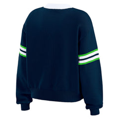 Seattle Seahawks WEAR by Erin Andrews Women's Lace-Up Pullover Sweatshirt - Navy Pullover
