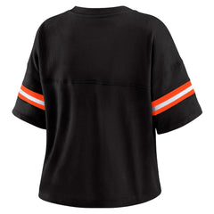 Cincinnati Bengals WEAR by Erin Andrews Women's Color Block Boxy Modest Crop V-Neck T-Shirt - Black T-shirts