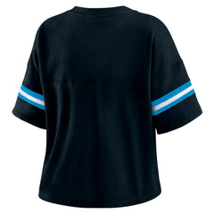 Carolina Panthers WEAR by Erin Andrews Women's Color Block Boxy Modest Crop V-Neck T-Shirt - Black T-shirts