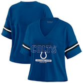 Indianapolis Colts WEAR by Erin Andrews Women's Color Block Boxy Modest Crop V-Neck T-Shirt - Royal T-shirts