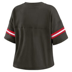 Tampa Bay Buccaneers WEAR by Erin Andrews Women's Color Block Boxy Modest Crop V-Neck T-Shirt - Orange T-shirts