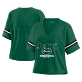 New York Jets WEAR by Erin Andrews Women's Color Block Boxy Modest Crop V-Neck T-Shirt - Green T-shirts