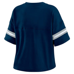Dallas Cowboys WEAR by Erin Andrews Women's Color Block Boxy Modest Crop V-Neck T-Shirt - Navy T-shirts