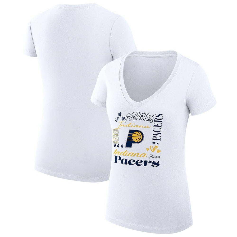 Indiana Pacers G-III 4Her by Carl Banks Women's Super-Slim Fit Lightweight Team Name Collage Graphic V-Neck T-Shirt White outlet