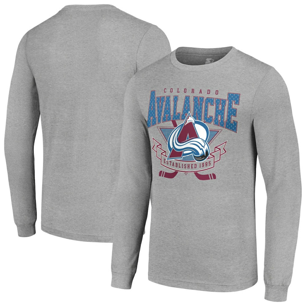 Colorado Avalanche Starter '80s Inspired Team Logo Long Sleeve T-Shirt - Heather Gray | US 201591845